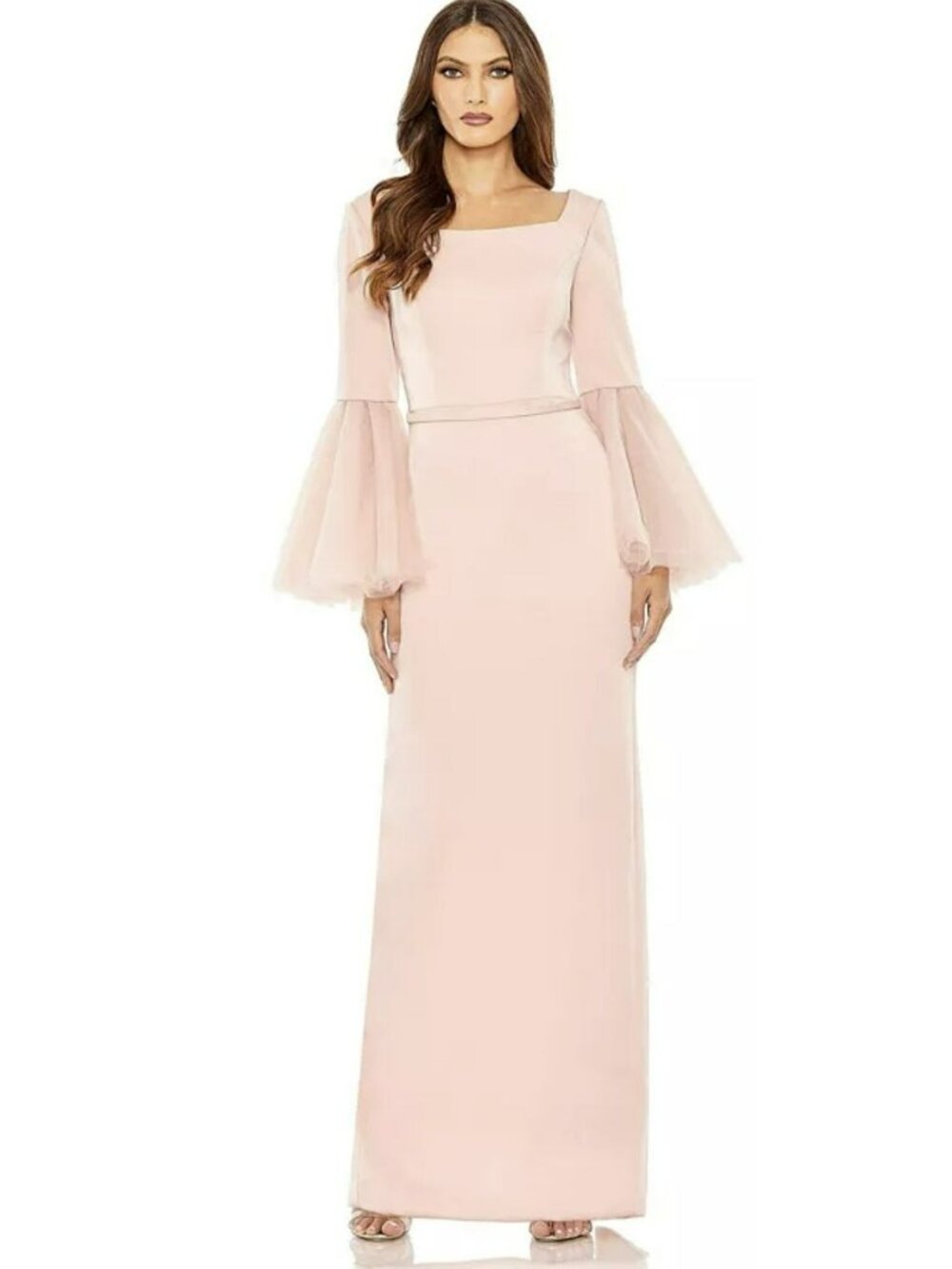 Mac Duggal Tulle Sleeve Rose Pink Long Maxi Dress Evening Formal New